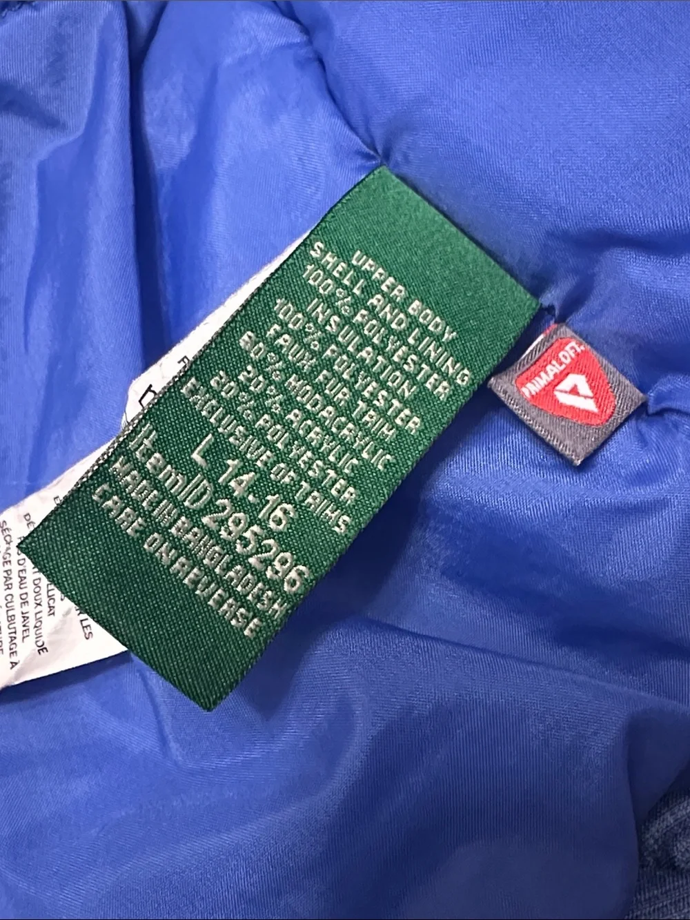 LL Bean Girls Puffer Jacket Blue Large 14/16
